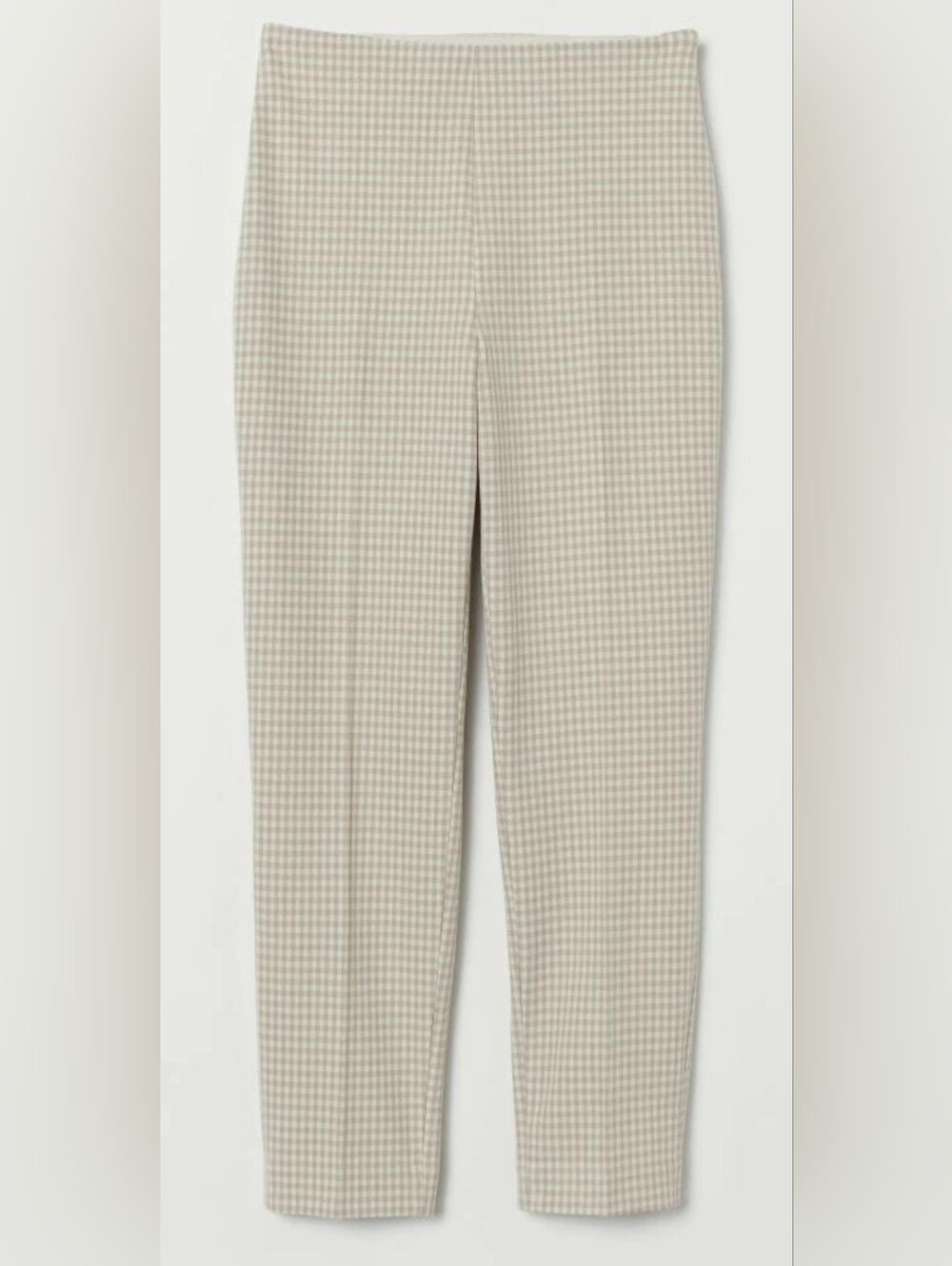 H & M Women's Beige & White Gingham Flat Front Side Zip Ankle Pants Size XXL